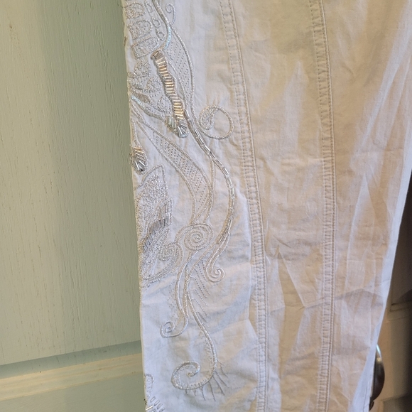 90s Y2K Together Off White Embellished Cargo Style Straight Leg Pants - Picture 3 of 9